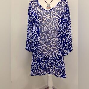 Liz Claiborne Blue and White Graphic Tunic 3/4 Sleeve